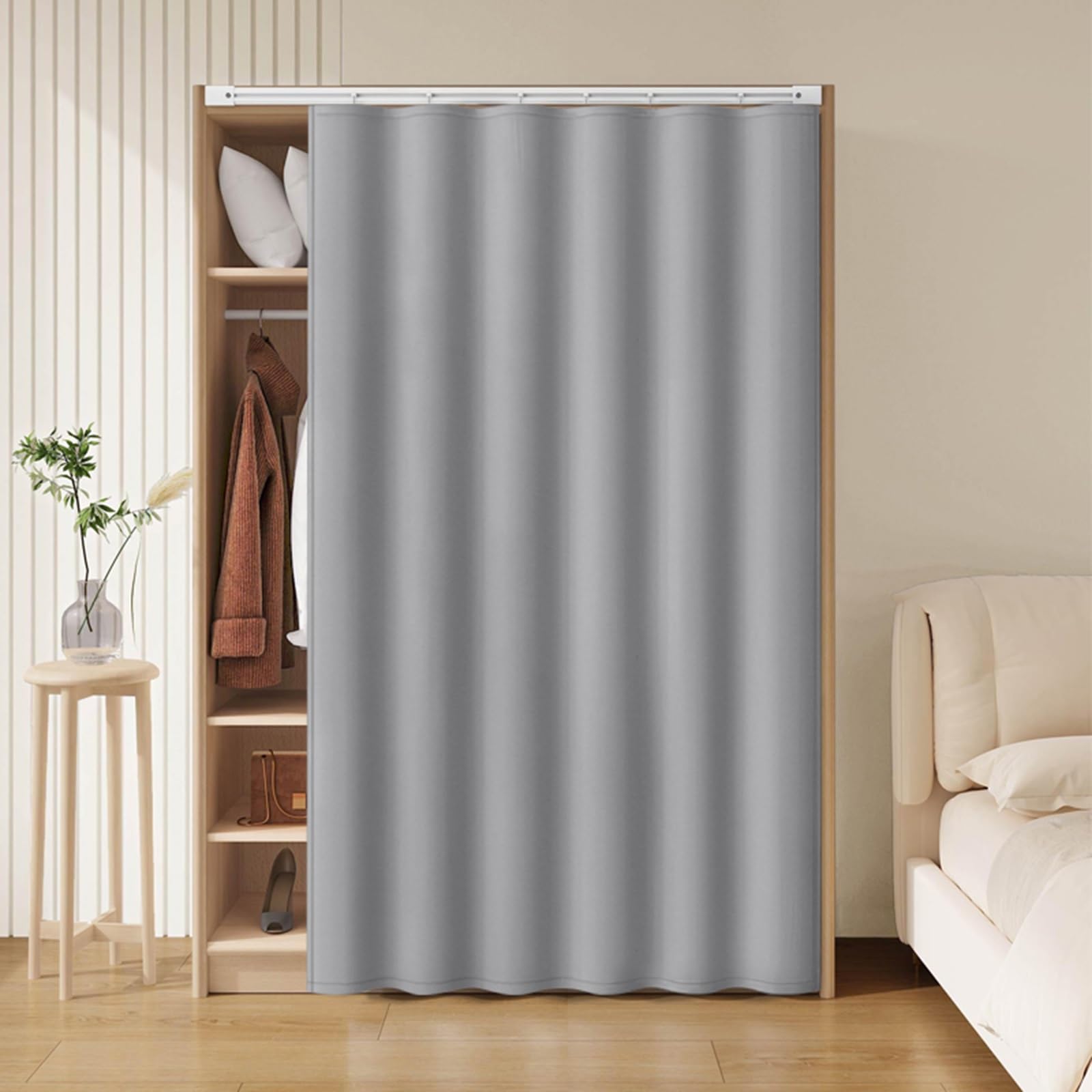 Rideau occultant gris 100x200 cm pour dressing et buanderie