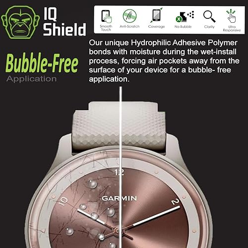 Miniatura 7 de IQShield Protector de pantalla compatible con Garmin Vivomove Sport (paquete de 6) de fácil instalación, ultra fino, antiarañazos, anti-burbujas,
