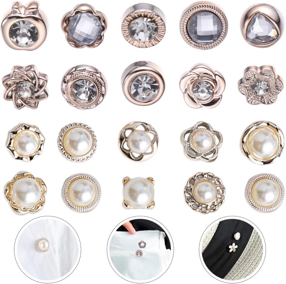 KESYOO 20pcs Womens Brooch Lapel Pins Rhinestone Pearl Sweater Shawl Clips Metal Tie Tacks Safety Bucket Pin Clutch for Clothes Decoration Random Color