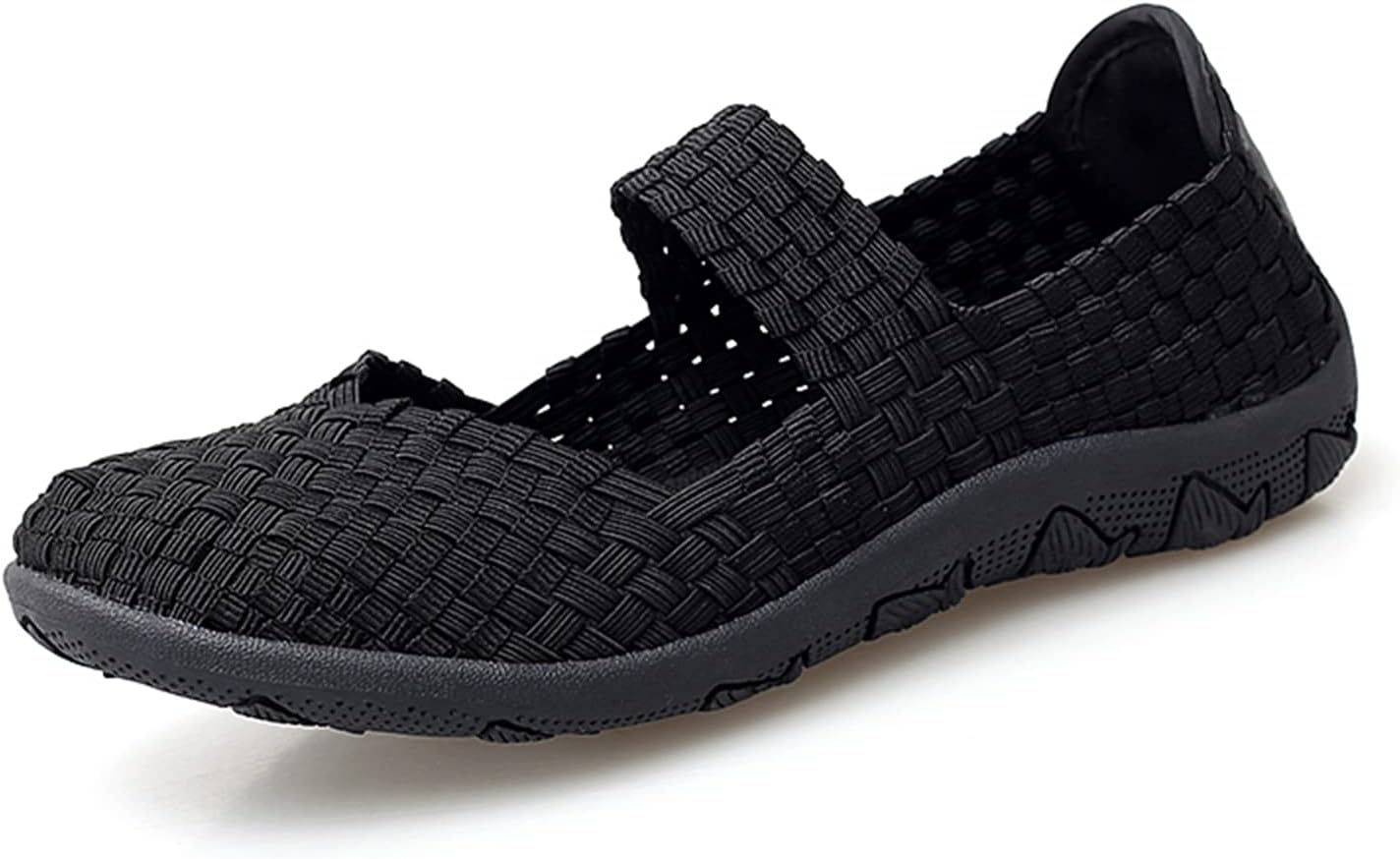 Veroders Women's Mary Jane Sneakers Flats Woven Elastic Wedge Sandals Lightweight Walking Shoes for Work Use