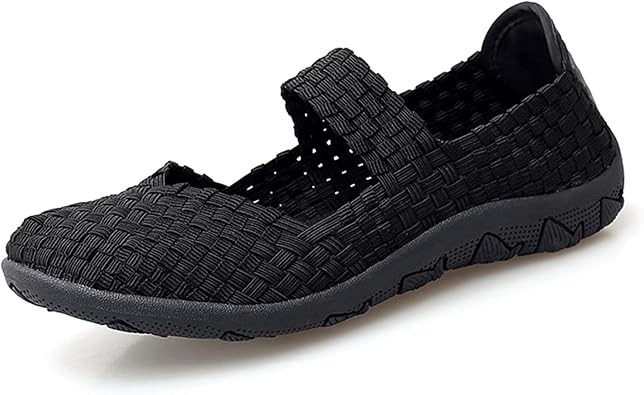 Veroders Womens Mary Jane Sneakers Flats Woven Elastic Wedge Sandals Lightweight Walking Shoes for Work Use