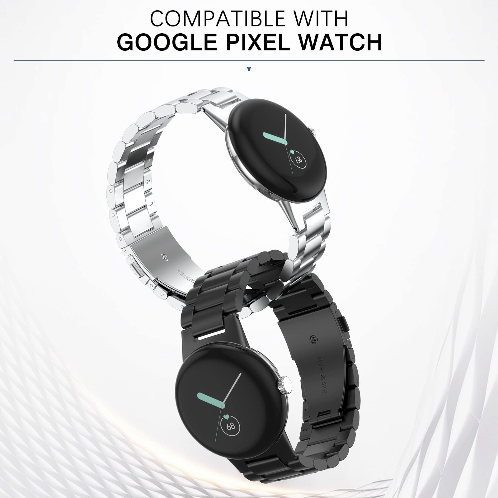 Image secondaire de Bracelet en Acier Inoxydable MoKo pour Google Pixel Watch - Noir, Réglable et Confortable
