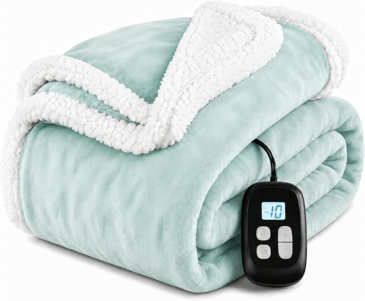 Electric Heated Blanket Full Size 72" x 84", Soft Flannel Heating Blanket for Bed, Sofa, Bedroom, 10 Heat Settings, 1-12H Auto Shut Off, Overheat Protection, Machine Washable, Light Green