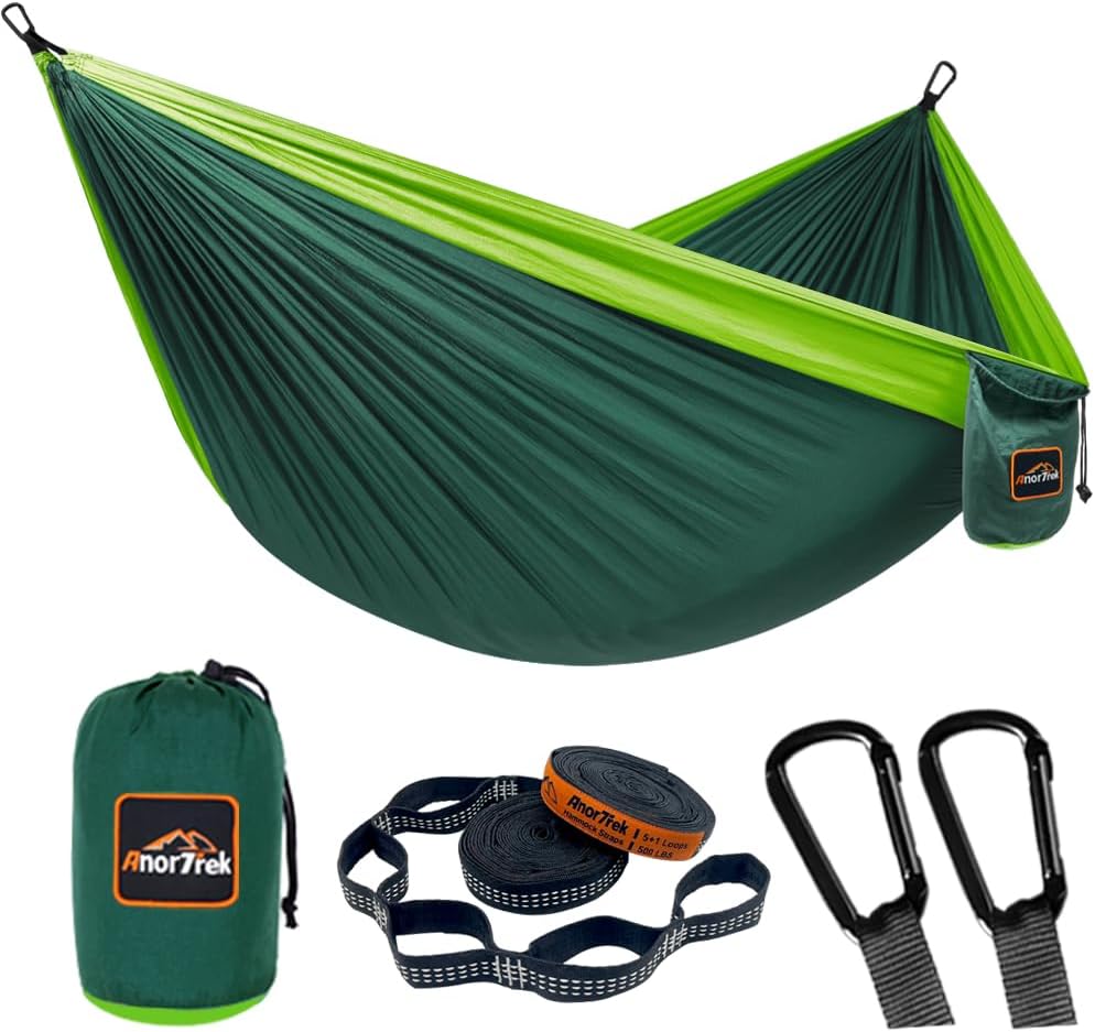 AnorTrek Camping Hammock, Super Lightweight Portable Parachute Hammock with Two Tree Straps Single or Double Nylon Travel Tree Hammocks for Camping Backpacking Hiking