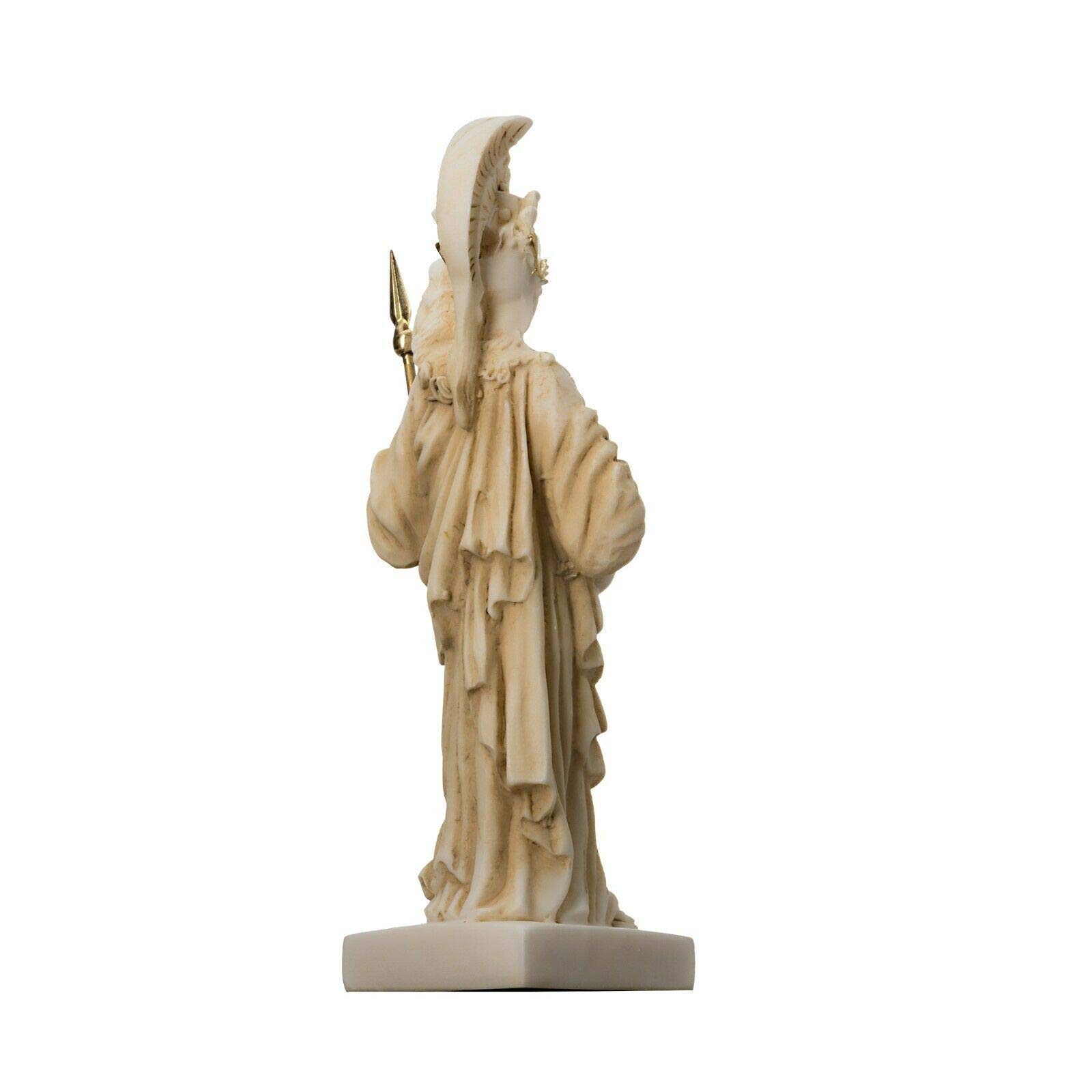 Statue Athéna Grecque Avec Hibou, Méduse Et Bouclier En Albâtre Doré - 17 Cm - Décoration Mythologique Élégante