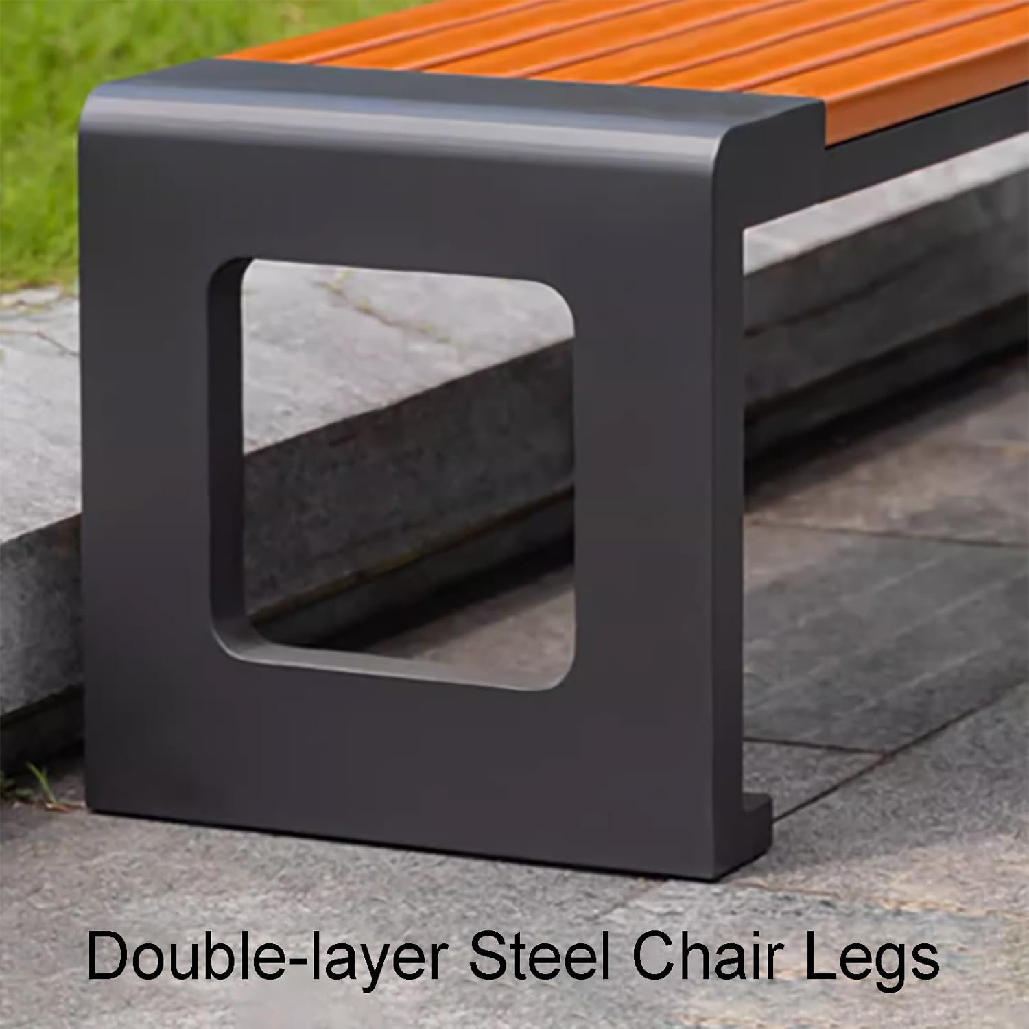 Outdoor U-Shaped Park Bench, Backless Slatted Garden Benches, One-Piece Design, No Assembly, for Yard, Lawn, Porch Bench(Small)