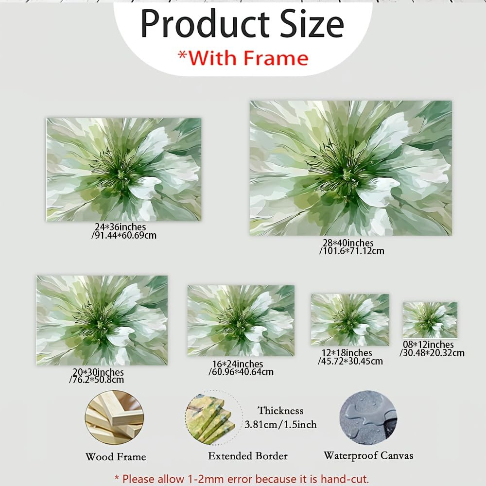 IXEHOH Abstrakte Blumen Leinwand Wandkunst, Salbeigrün Weißes Blumenbild, Große Moderne Kunstdrucke, Bilder Wanddeko für Wohnzimmer, Schlafzimmer und Büro Ästhetik 80x120