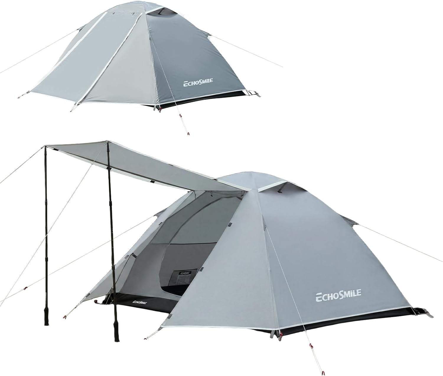 EchoSmile Lightweight Backpacking 2 Person Tent, PU 1500mm Waterproof Camping Tent with Extendable Vestibule for Gear Storage, Easy Setup Aluminum Pole Outdoor Shelter for Hiking & Travel