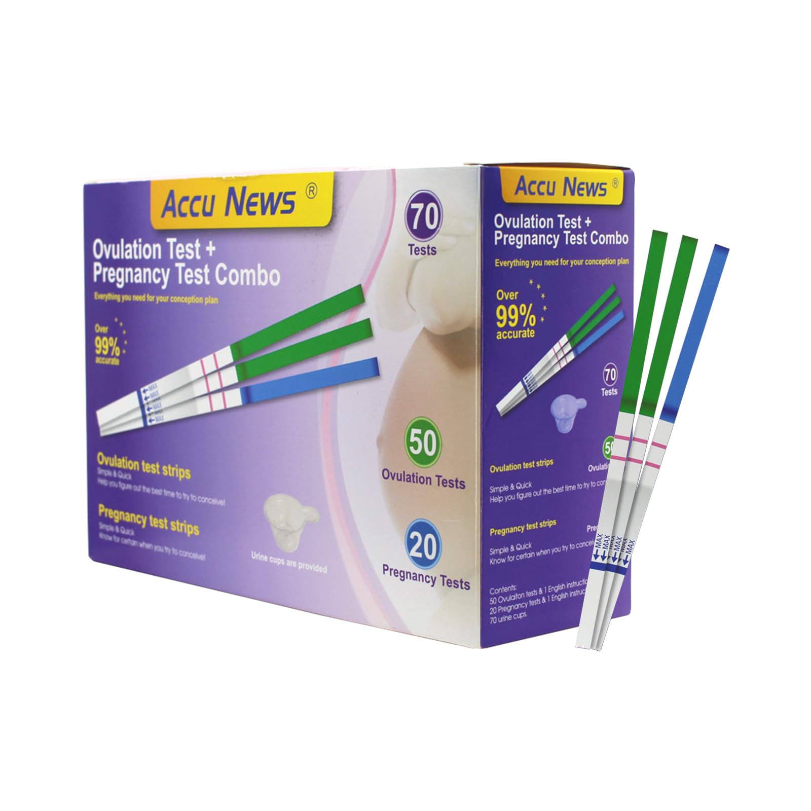 Ovulation &amp; Pregnancy Test Kit Combo, 50 Ovulation Strips + 20 Pregnancy Tests, Easy At-Home Use