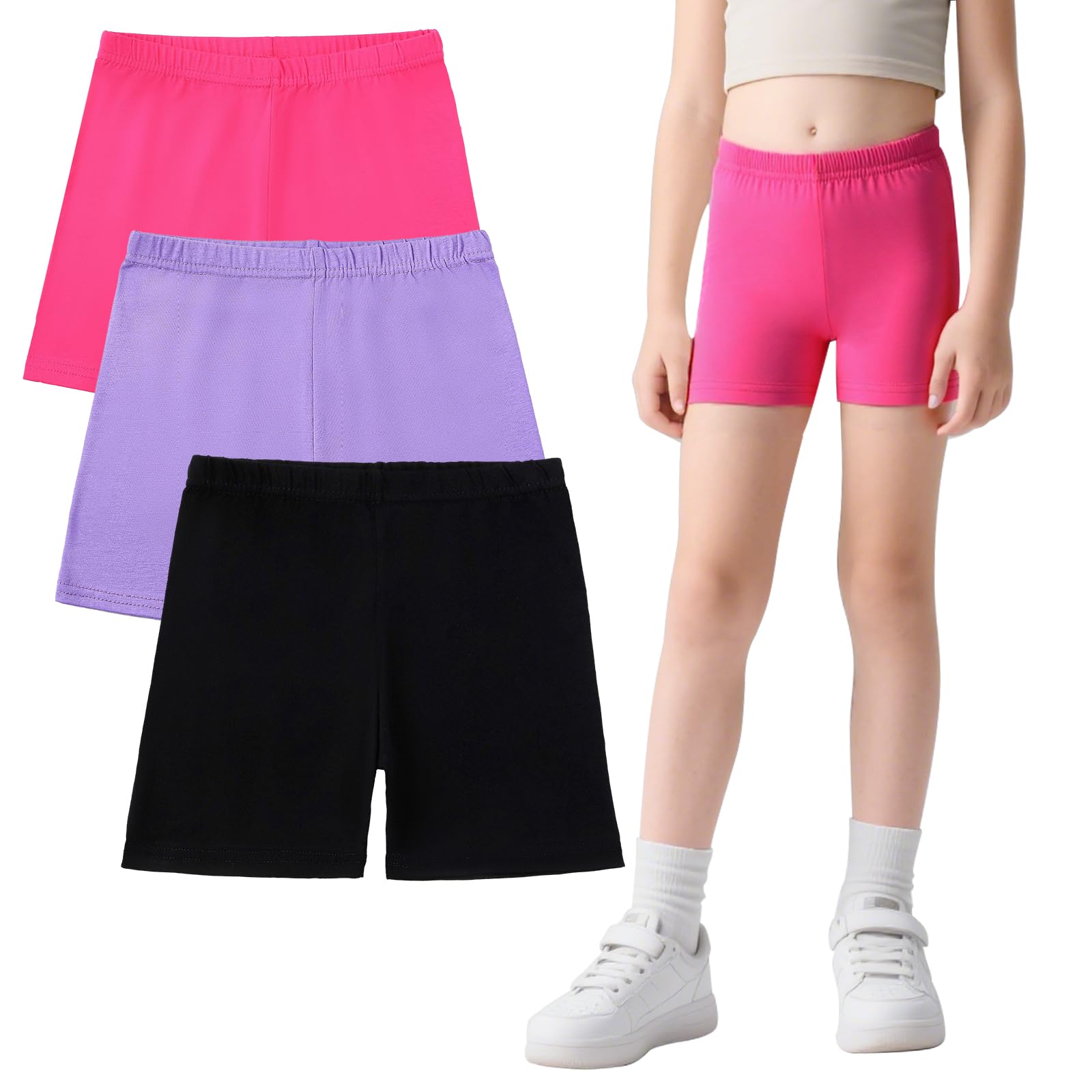 Pantalones Cortos Algodón Niñas 3 Pack Deportivo Ciclismo Cintura Elástica Verano 5-15 años