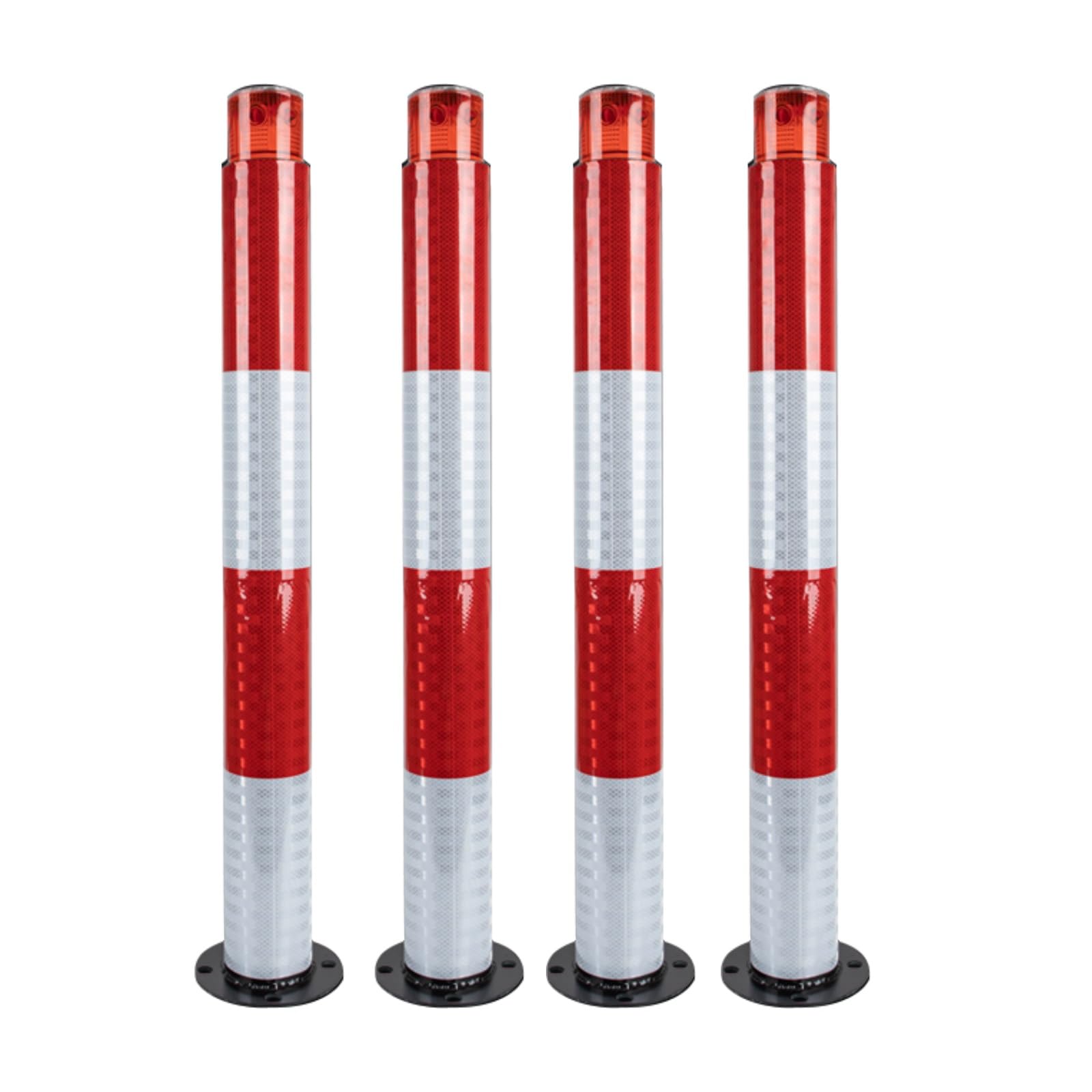 Lot de 4 bornes de sécurité robustes en métal avec bande réfléchissante en acier, rouge - 1000 x 89 mm / 39.4 * 3.5in