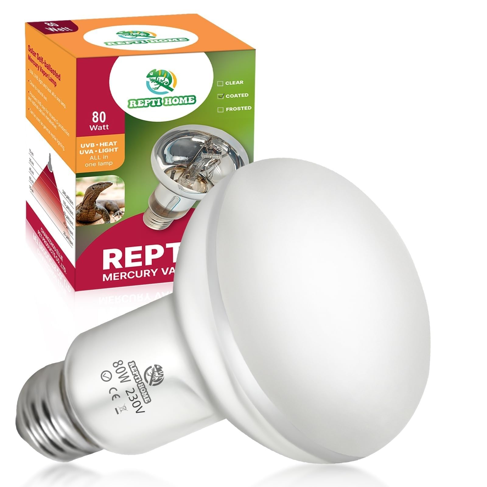 REPTI HOME UVA UVB Wärmelampe Terrarium 80W, E27 Reptilien Wärmelampe UVB Lampe, UV Lampen Terrarium für Schildkröten, Bartagamen, Schlangen, Eidechsen