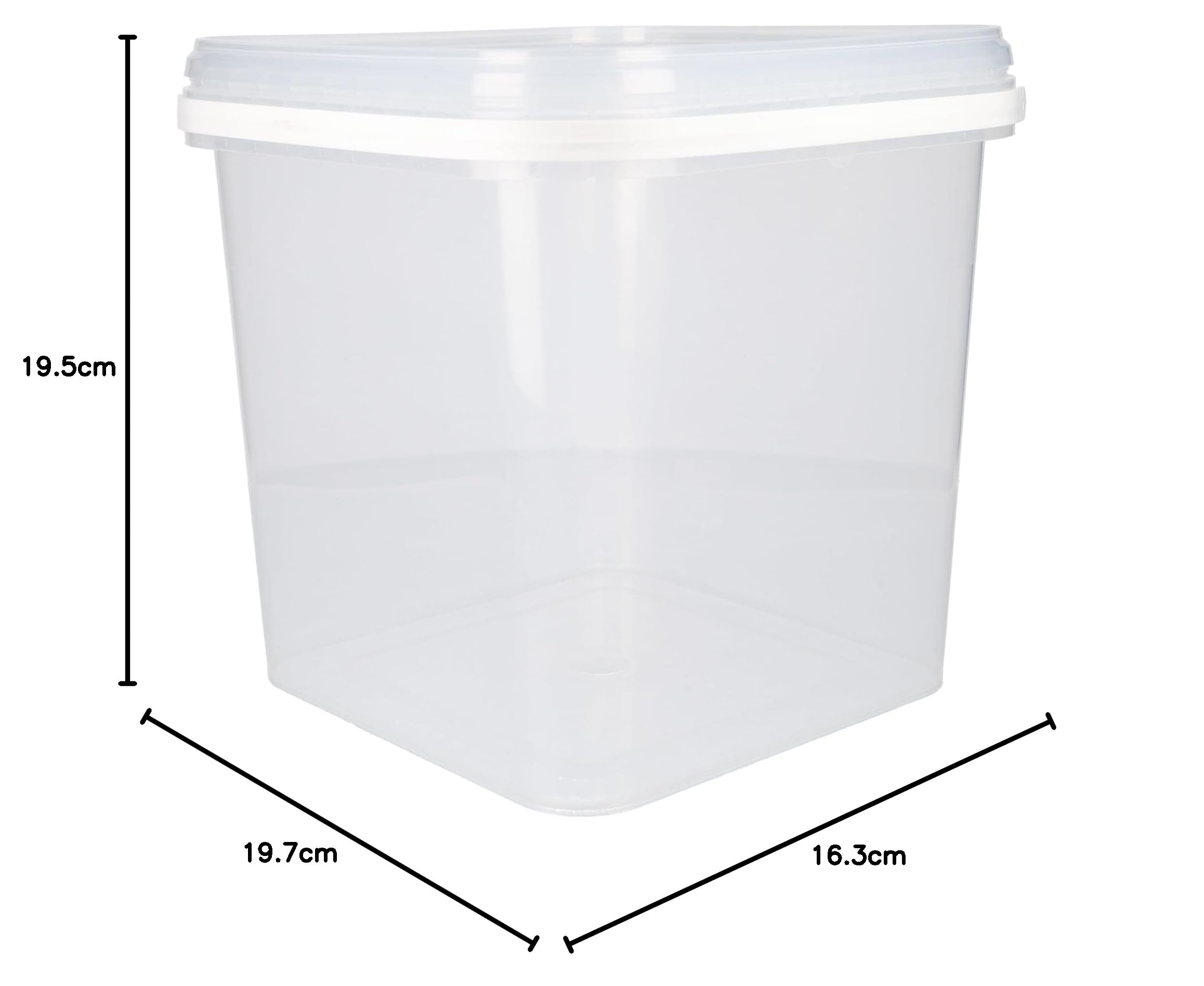 FixedByU Secchio con coperchio, 10 pezzi, 5 l, trasparente, quadrato, in plastica, per uso alimentare, ermetico e stabile, secchio vuoto, manico e coperchio, per alimenti, adatto per uso alimentare