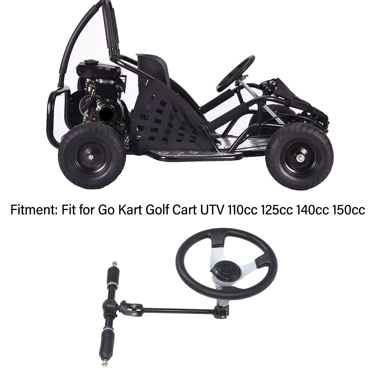 300 -mm -Lenkrad -Kit -Kit Hochleistungsverstellbarer universeller Lenkrad -Montage -Set mit Zahnstange für Go Kart Cart UTV 110cc 125cc 140cc 150cc Fahrzeuge