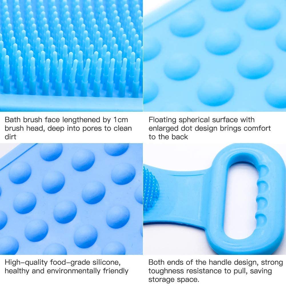 PERPART Silicone Body Scrubber,Double Side Bathing Brush for Dead Skin Deep Cleaning Massage,Bath Body Cleaning Belt,Exfoliator Body Washable Scrubber Easy to Clean Well for Men & Women (Multicolor) 1