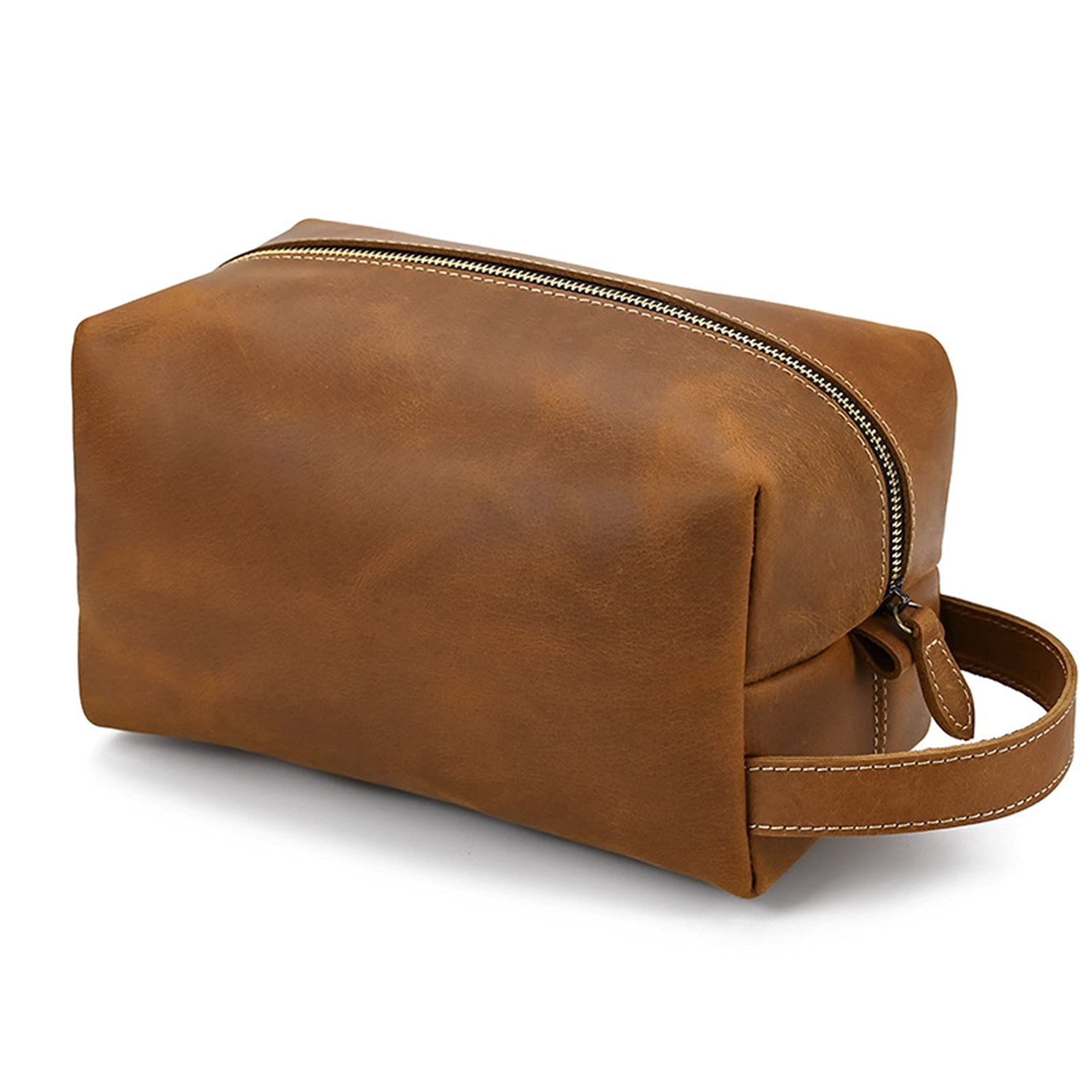 Bolso Aseo Cosmético Maquillaje, VIAJE DE HOMBRES PORTABLE VINTABLE CUERO GENUINO CIENTO DE CUERO Organizador Bolsa de afeitar Caja de maquillaje Cosmetic Bolsa de almacenamiento con correa ideal para