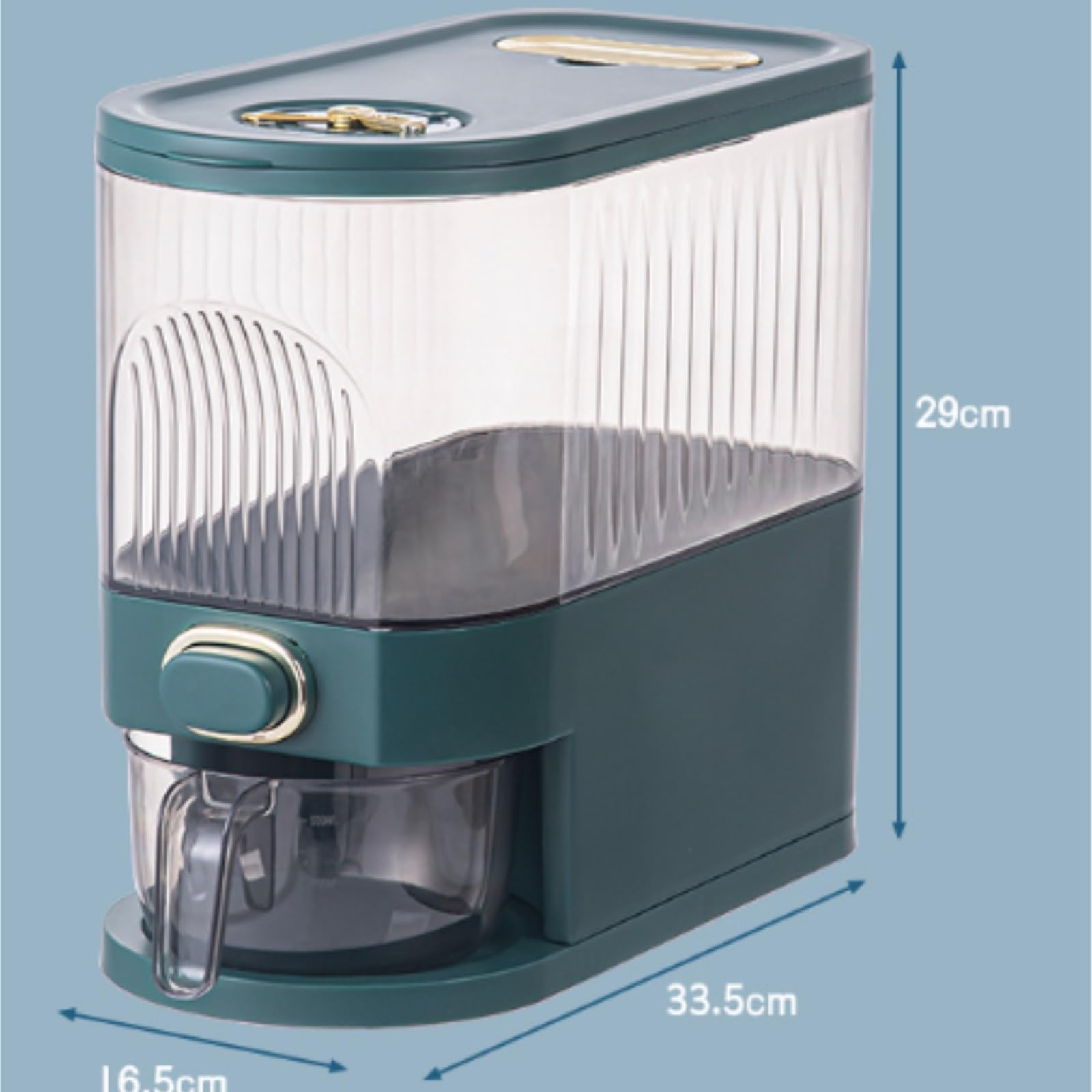 Domestici Dispenser Per Cereali Distributore di riso Contenitore per cereali Secchio per la conservazione del cibo secco con misurino Contenitori Cucina Ermetici(White,30cm)