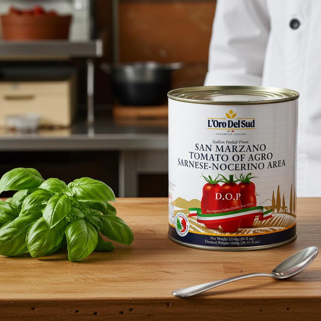 L'Oro Del Sud - D.O.P San Marzano Tomatoes of Agro Sarnese-Nocerino Area, Net Wt. 2550g (88 fl. oz). Pomodoro San Marzano dell’Agro Sarnese-Nocerino DOP Certification