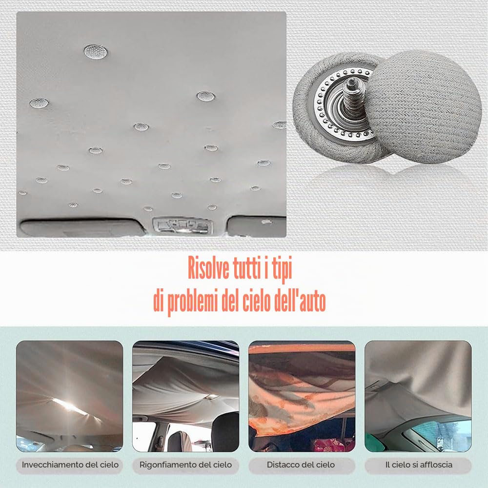 kit riparazione tetto auto interno,puntine per cielo auto grigio,kit cielo auto,kit riparazione cielo auto,kit ripara cielo auto,rivetti automobile,cielo auto scollato rimedi fai da te
