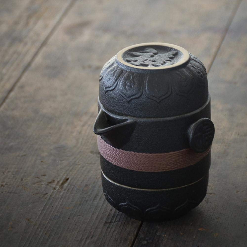 Teteras de cerámica negra con 2 tazas, juegos de té, juego de té portátil para oficina de viaje, utensilios para beber-Negro