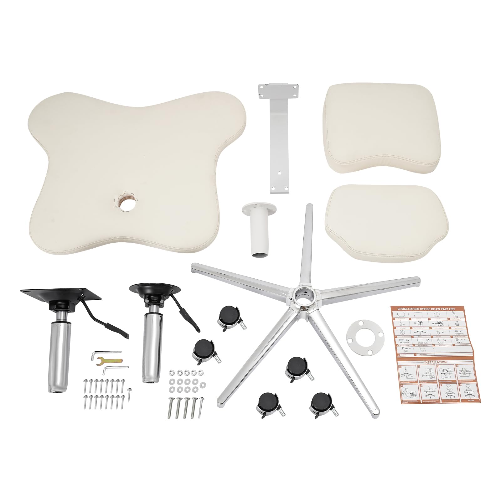 Silla de meditación de oficina con 5 ruedas, patas cruzadas, capacidad de carga de 130 kg, altura ajustable, ergonómica, para oficina, hogar, color blanco