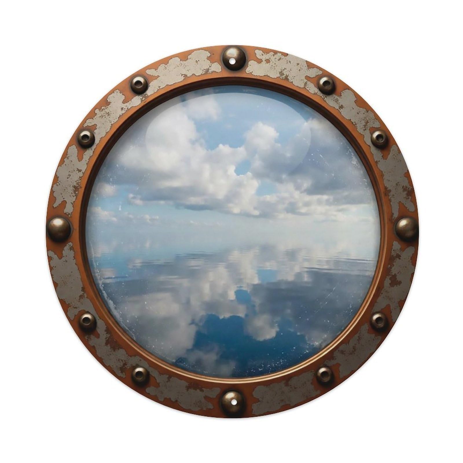 Vintage Porthole Mirror Surface Nautical Window View Metal Tin Sign