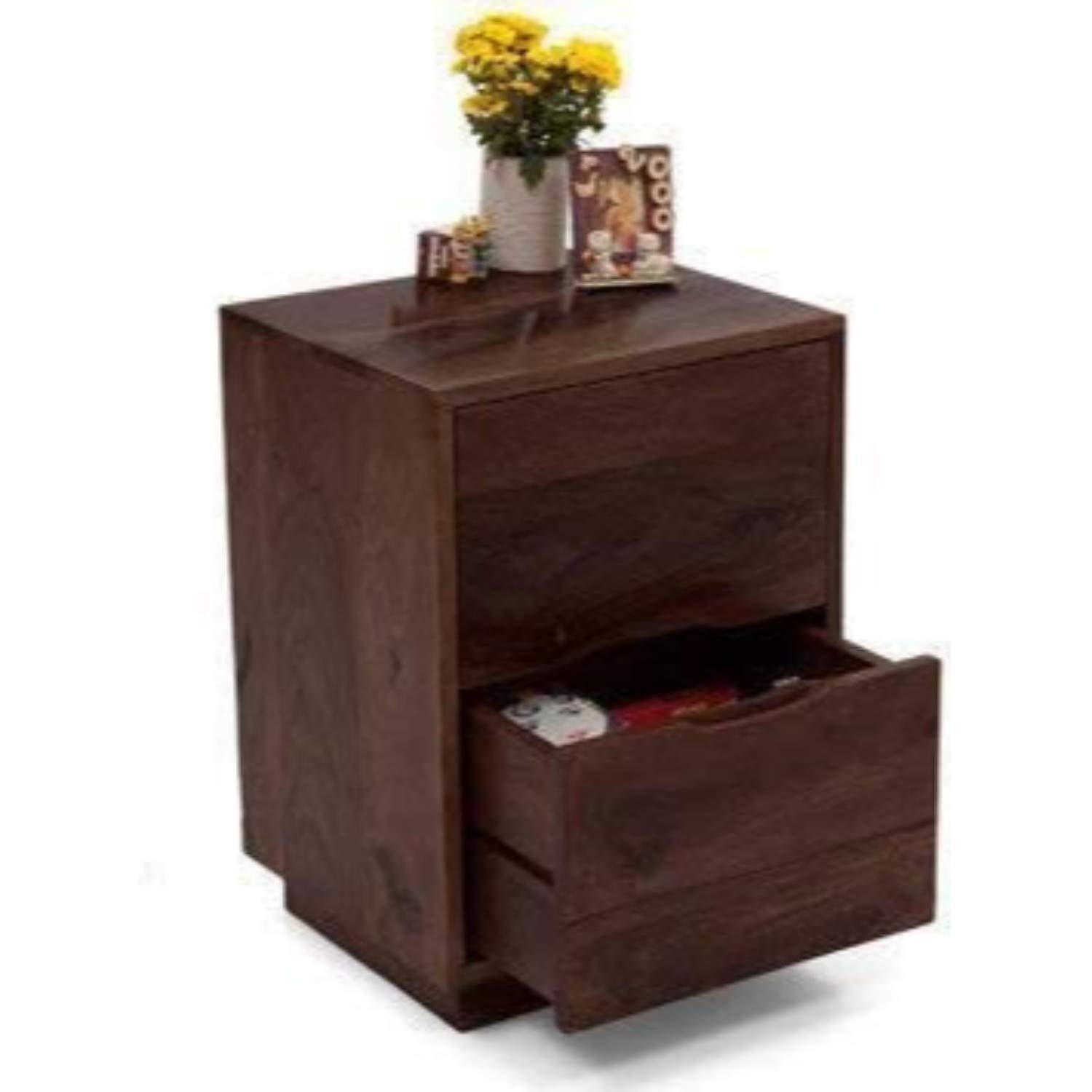 Solid Sheesham Wood Bedside Table with 2 Drawers Wooden Bed Side End Tables Night Stand Furniture for Home Living Room Bedroom - Mahogany Finish-picture-40