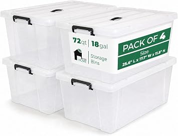 72 Quart 4-Pack Clear Storage Bins with Lids