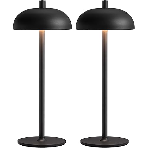 Cordless LED Table Lamp Set of 2, Modern Portable Desk Lamp, 3 Color Stepless Dimming Built-in Rechargeable Battery Lights, for Bedroom, Patio, Outdoor, Restaurant, Bedside Night Lamp(Black)