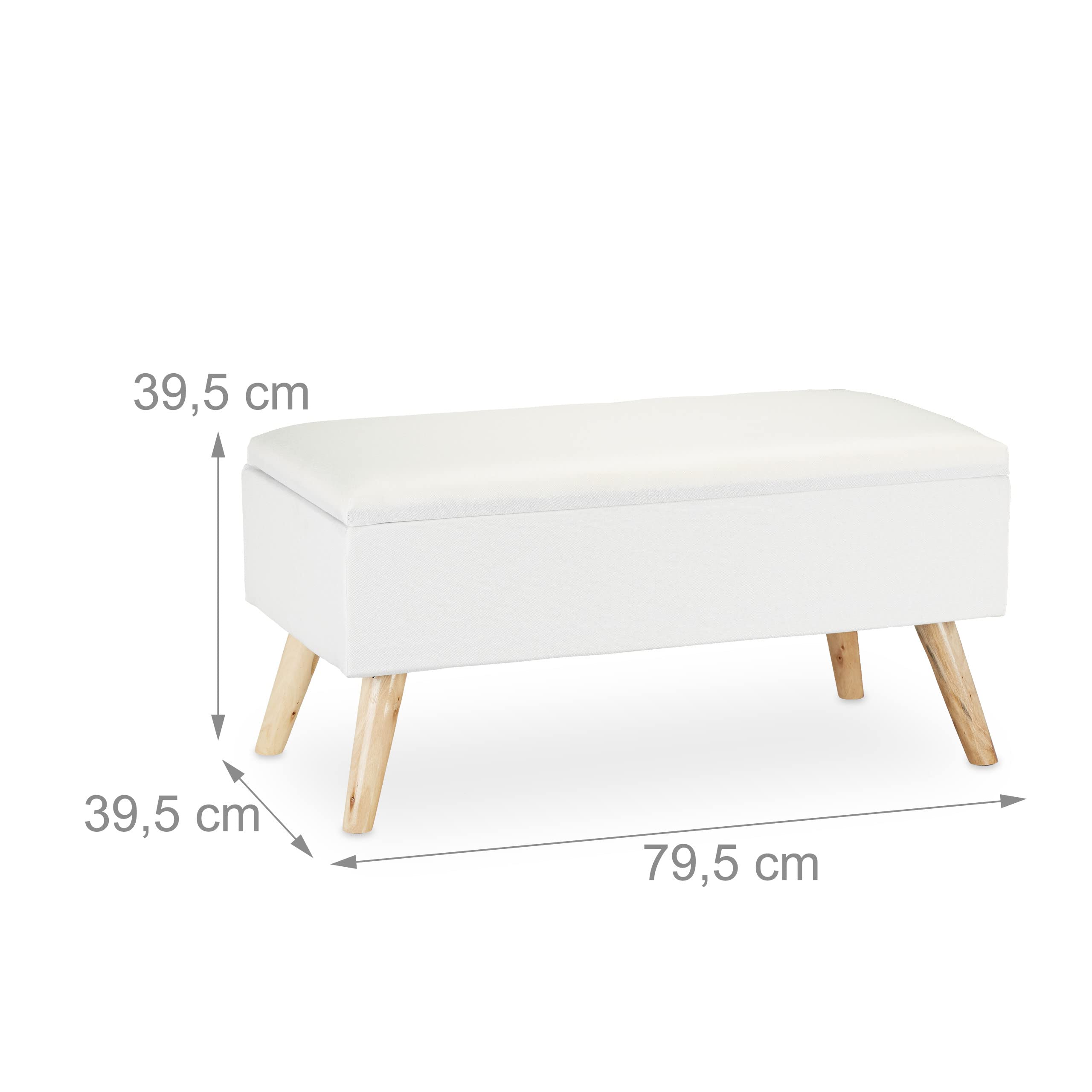 Relaxdays Baúl Almacenamiento con Patas, Banco Almacenaje, Tela-Madera-DM, 1 Ud., 39,5 x 79,5 x 39,5 cm, Blanco