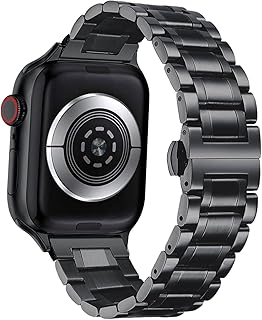 سوار معدني من هينوير لساعة ابل 49 ملم 45 ملم 44 ملم 42 ملم من الستانلس ستيل قابل للتعديل متوافق مع ساعة ابل SE2/SE/الترا2/الترا/اي ووتش سلسلة 9/8/7/6/5/4/3/2/1، اسود
