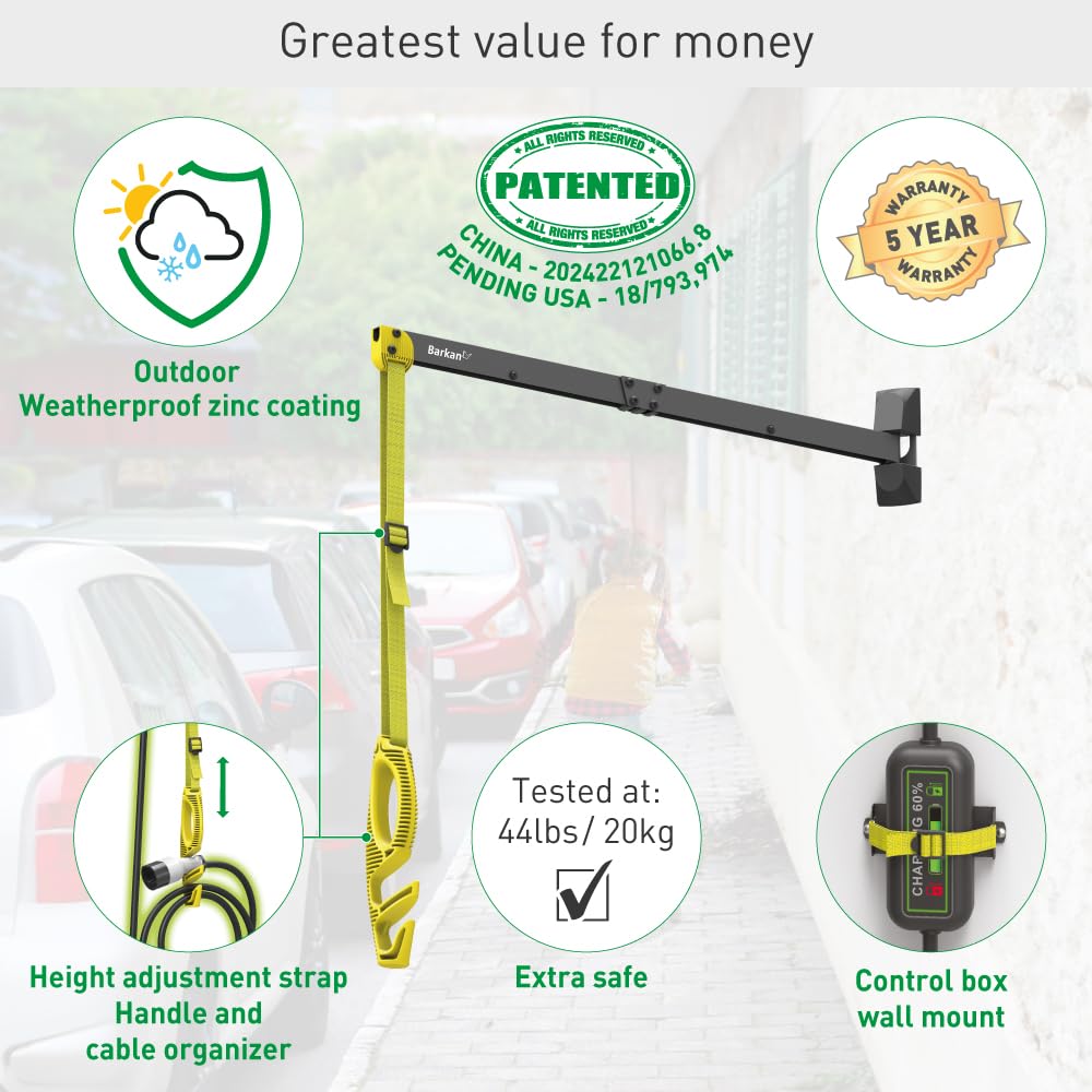 Barkan Cable de Carga EV Protector de Pared de 32 Pulgadas, Revestimiento de Zinc Resistente a la Intemperie para Interiores y Exteriores, para Cable de vehículo eléctrico