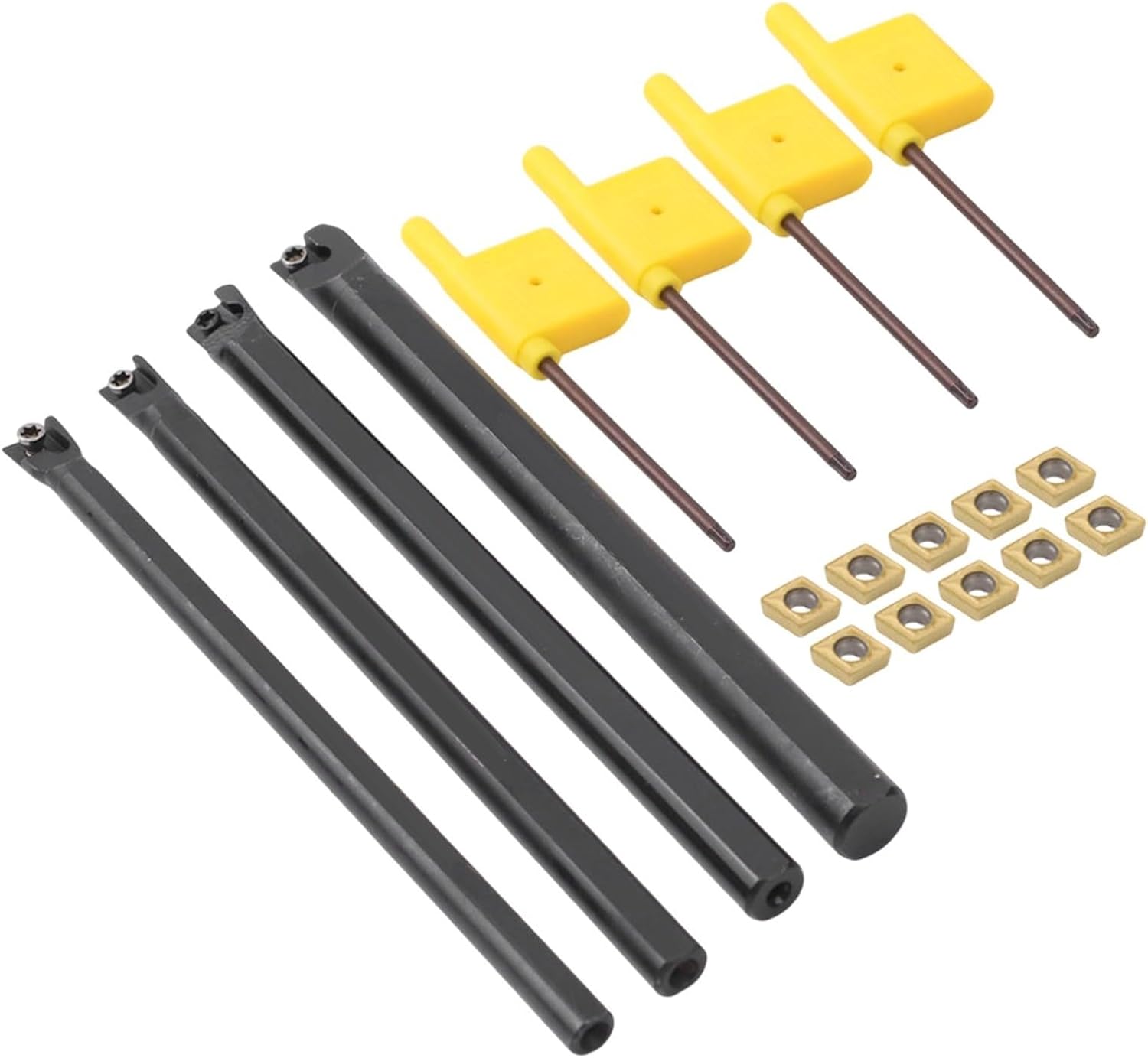 4-Piece CNC Lathe Boring Bar Set with Carbide Inserts, S06K-SCLCR06 S07K-SCLCR08 S08K-SCLCR06 S10K-SCLCR06, CCMT060204-HM, for Steel Processing