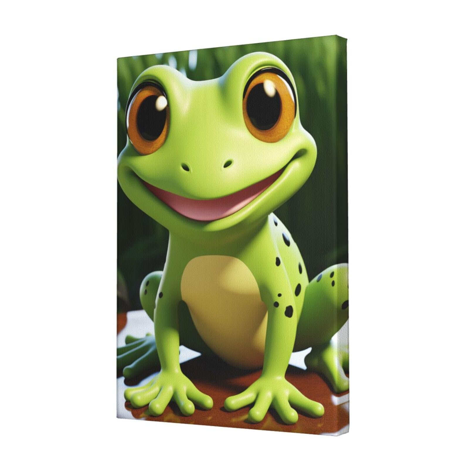 KLOPH cute frog Canvas Wall Art for Living Room 12"x18" Modern Artwork Painting for Bathroom Hanging Canvas Prints Aesthetic Wallart for Bedroom Kitchen Office Wall Decor