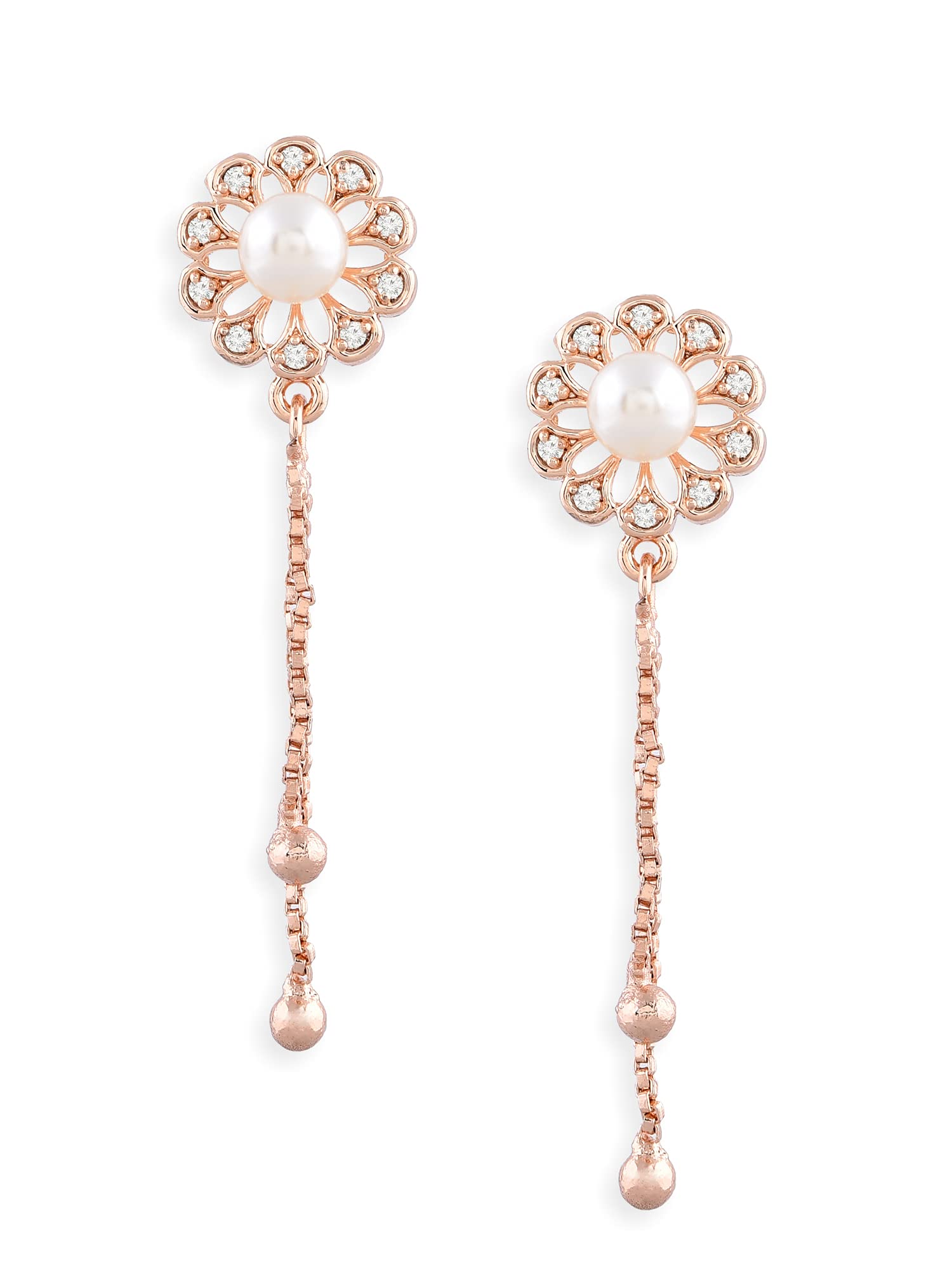 Zaveri Pearls Rose Gold Contemporary Chain Fringe Cubic Zirconia Brass Drop Earring For Women-ZPFK10400 (B0B3TKYZTC) Amazon Price History, Amazon Price Tracker