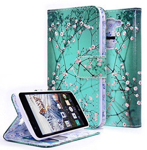 NageBee Wallet Case Compatible with LG Phoenix 2, Escape 3 / K8 [Kickstand Feature] Premium PU Leather Flip Fold Wallet Case with [ID&Credit Card Slot] - Plum Blossom