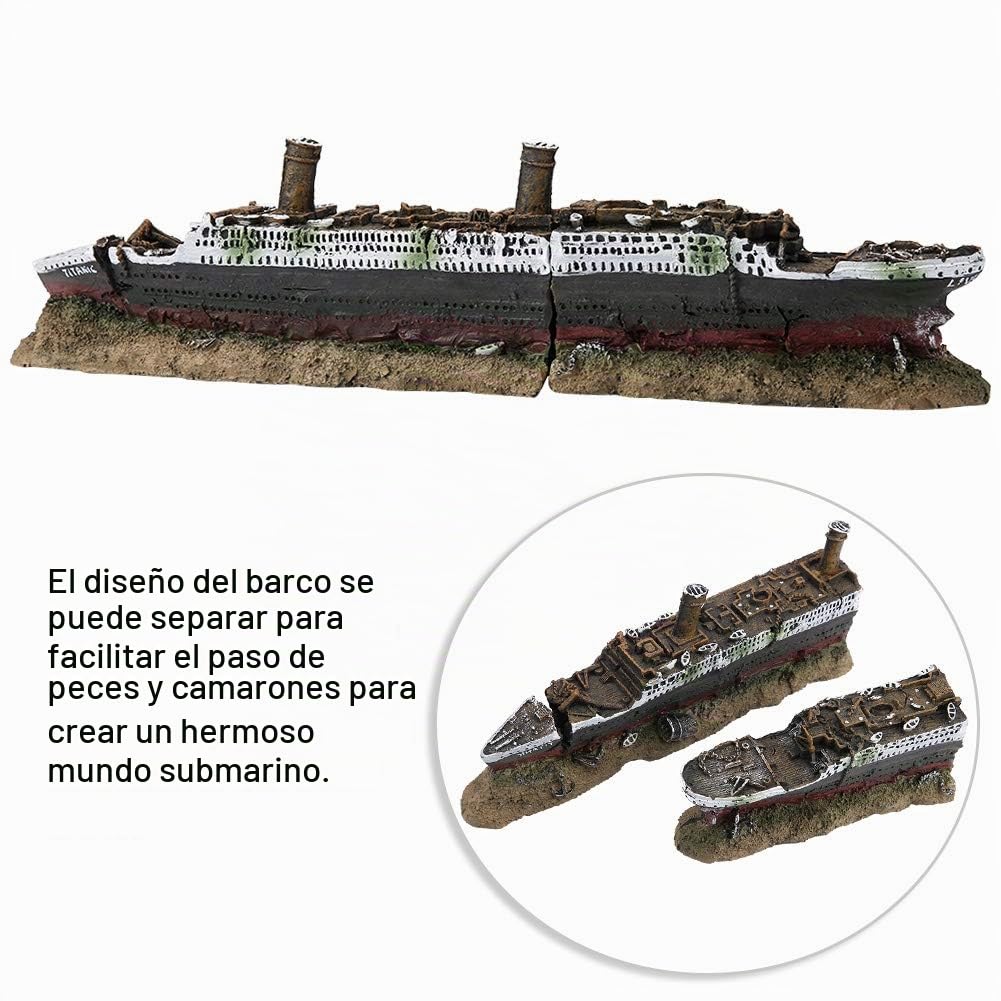 Tyenaza Adornos de Decoración de Acuarios, Adorno Creativo de Resina Barco Naufragado para Acuarios, Adorno de Decoración de Naufragios Perdidos Titanic, para Tanque Doméstico, Acuario, Pecera, Fuente