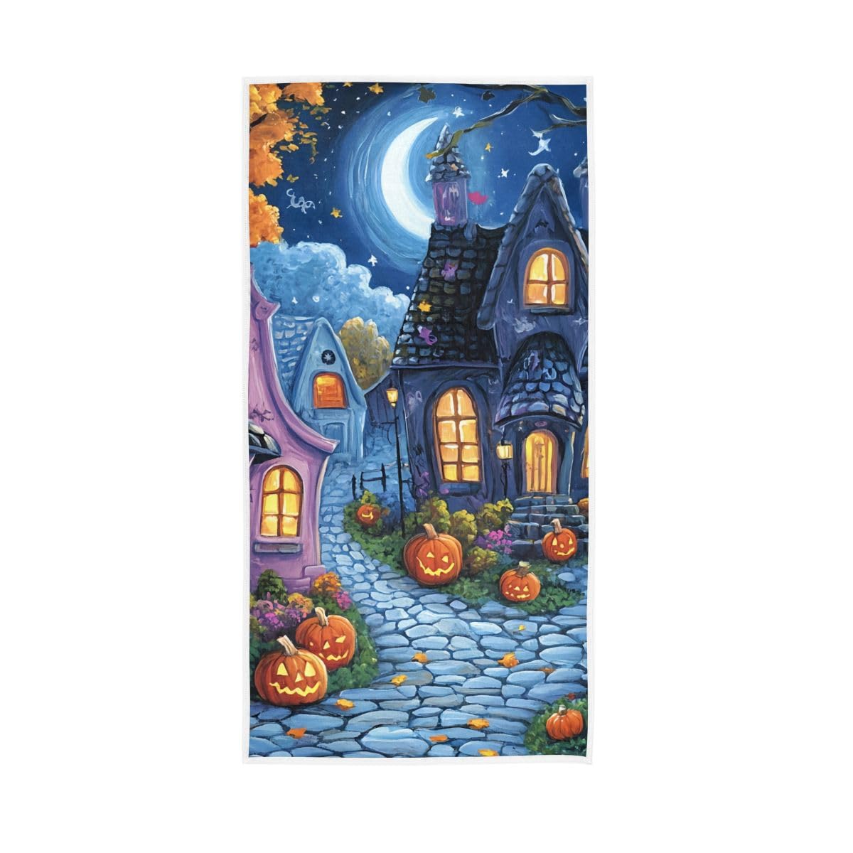 LSRCPD Halloween Night Street Hand Towel, Hand Towels Cotton for Hand, Face, Hair, Yoga, Kitchen, Bath 15 x 30 Inches