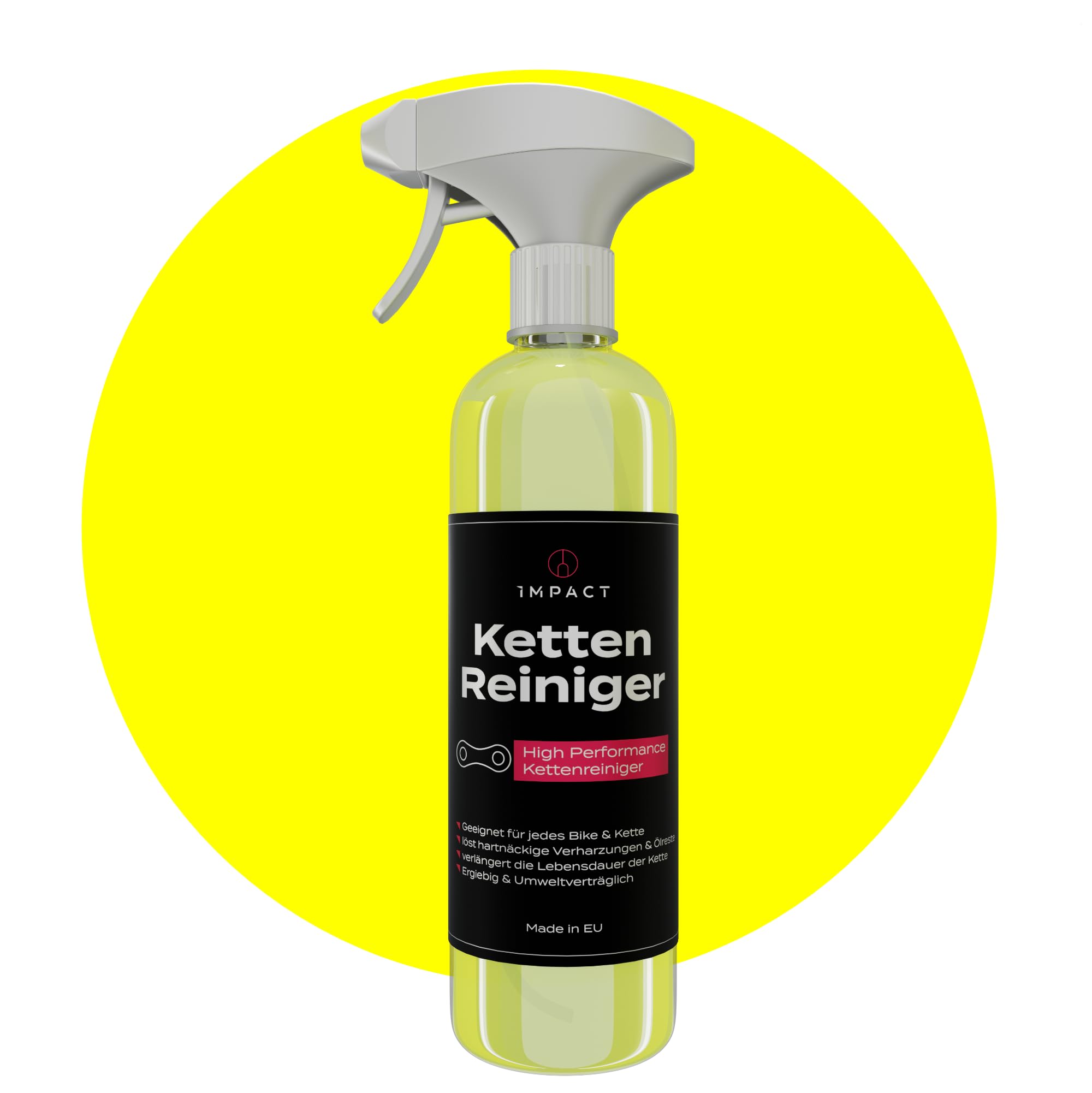 IMPACT® Kettenreiniger Fahrradkette 500ml [FÜR ALLE RÄDER & KETTEN] - Universeller Fahrradketten Reiniger - Schnelle & einfache Reinigung - Fahrrad Kettenreiniger umweltverträglich - Made in Germany