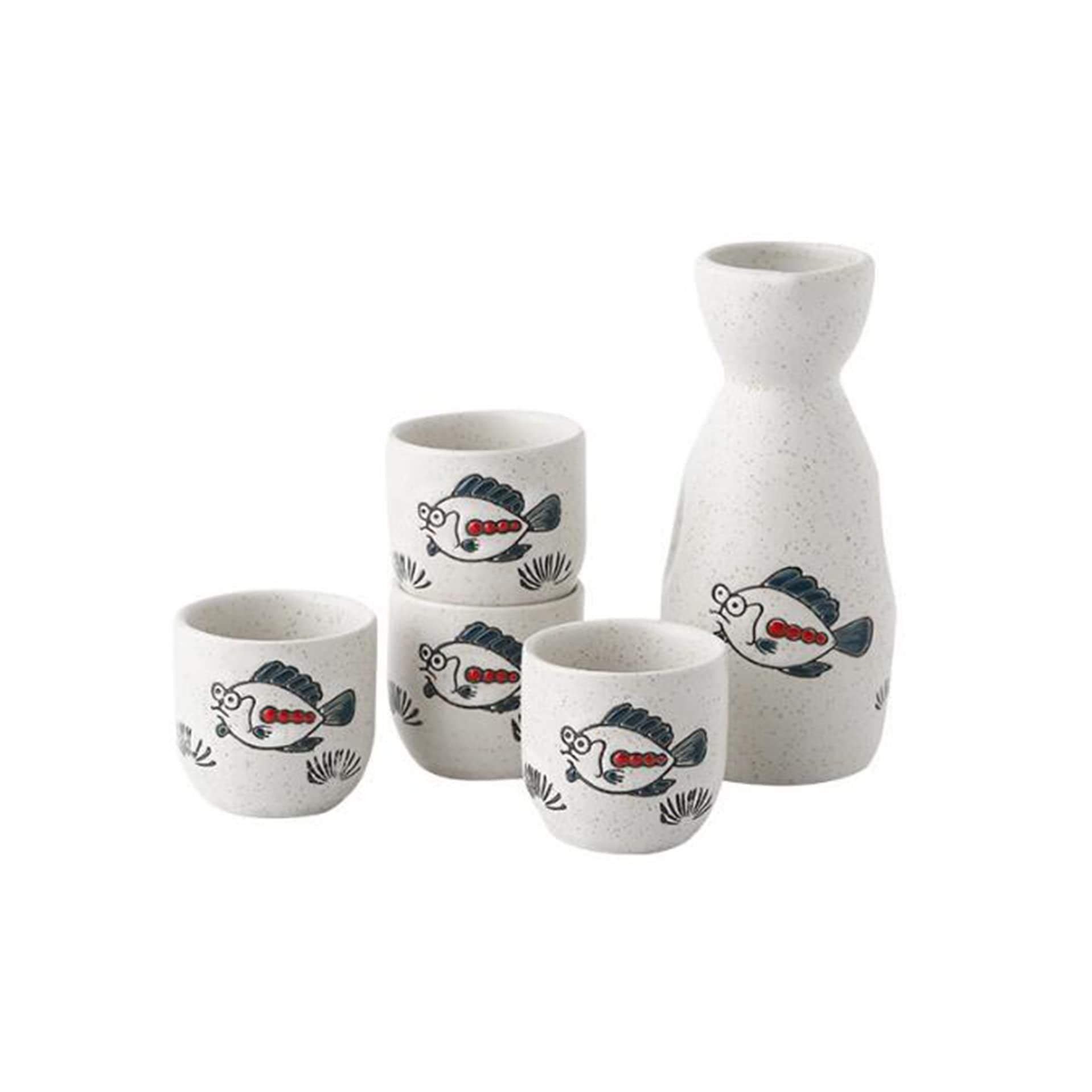 Ecoodisk Ceramic Lucky Cat Japanese Sake Set,1 Tokkuri Bottle and 4 Ochoko Cups(50/150ml),D