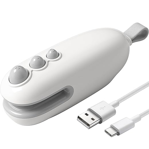 MORNIIE Mini Bag Sealer, Heat Sealer with Cutter, Rechargeable Bag Sealer, Handheld Heat Sealer Machine with Magnetic, Portable Bag Sealer Heat Seal for Keep Food Fresh and Snacks Crispy. White