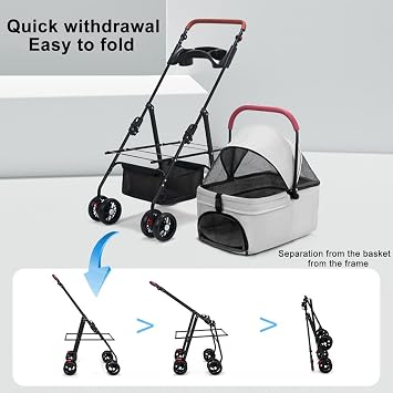Saterkali Pet Stroller 4 Wheels, Foldable Dog Stroller,Pet Strollers for Dog and Cat,Dogs/Cat Puppy Strollers, 360-degree Rotating Wheels Travel Carrier Split Design Separable Bags for Small Animal