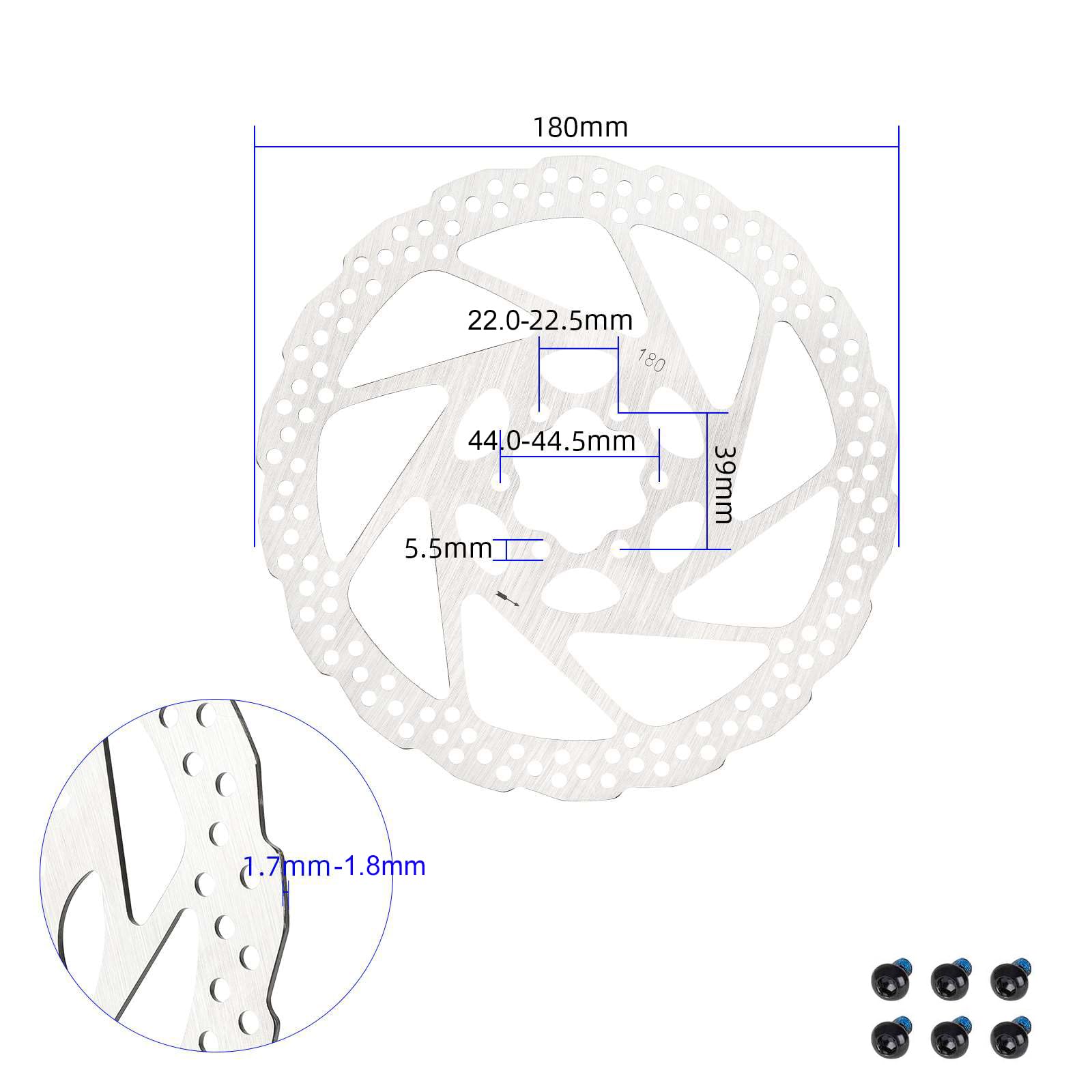Rotori per freni a disco per bicicletta 140/160/180mm, confezione da 2, rotori per bicicletta in acciaio inossidabile con 12 viti T25 M5x10mm per bicicletta da montagna, MTB, BMX