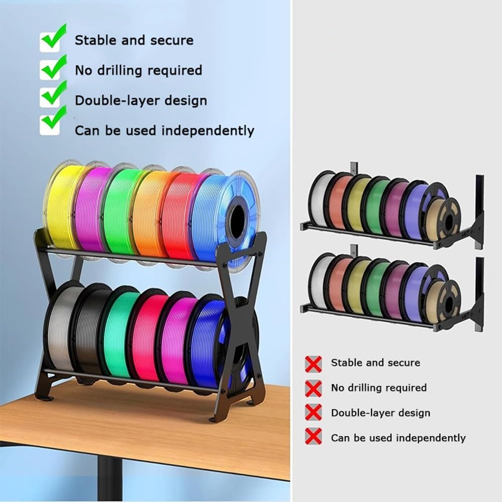 Estante de filamentos de metal, organizador de escritorio de doble capa para suministros de impresión 3D, ideal para estaciones de trabajo y oficinas
