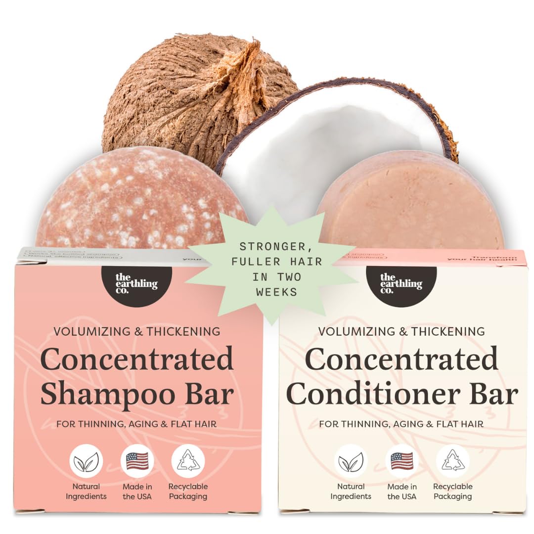 Shampoo & Conditioner Bar Set - Promote Hair Growth, Strengthen & Volumize All Hair Types - Paraben & Sulfate Free Formula with Natural Ingredients for Dry Hair (Vanilla Coconut)