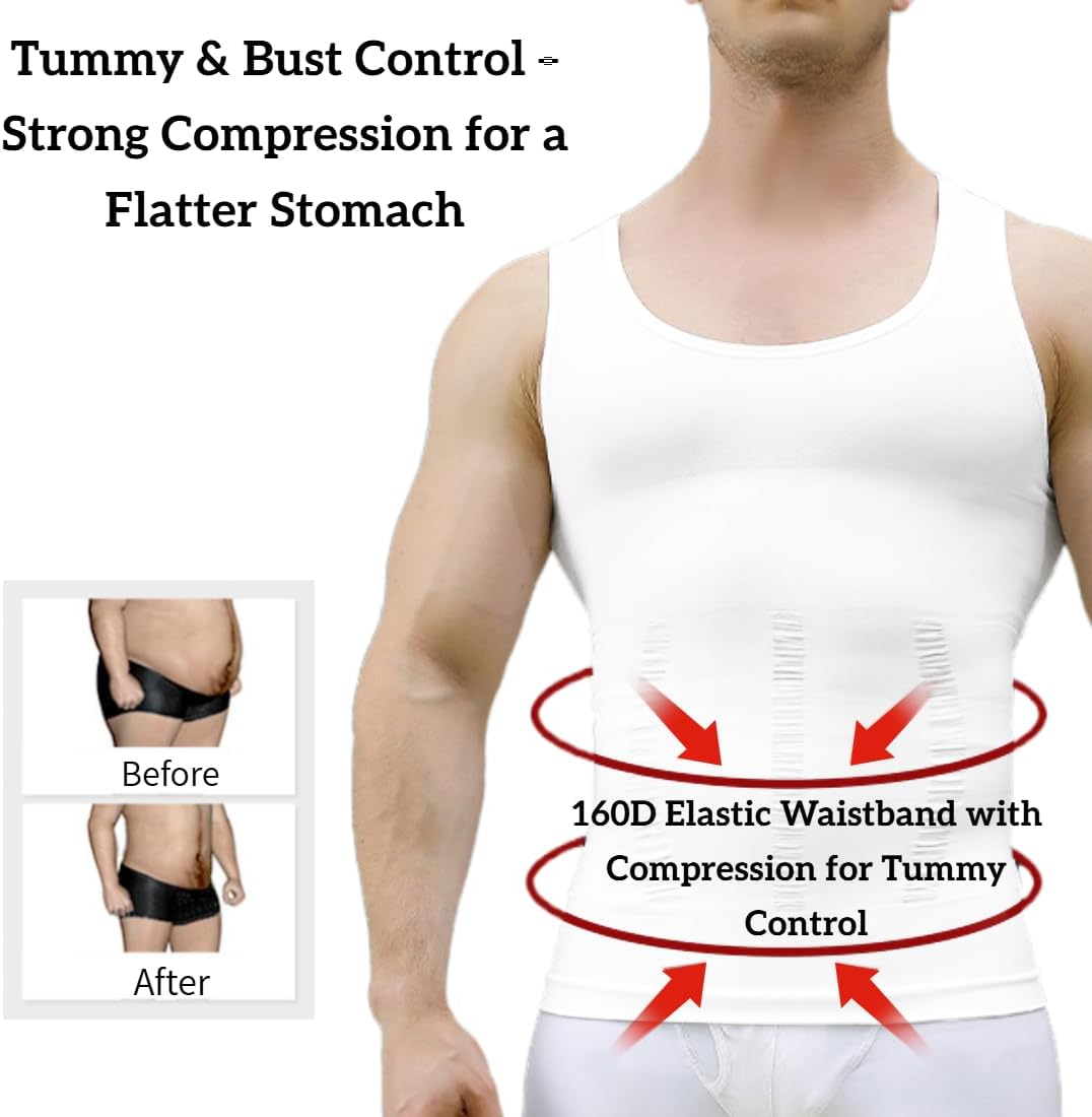 Men's Compression Vest Gynecomastia Shirt Tummy Control Tank Top Undershirt Seamless Shapewear Instant Slimming