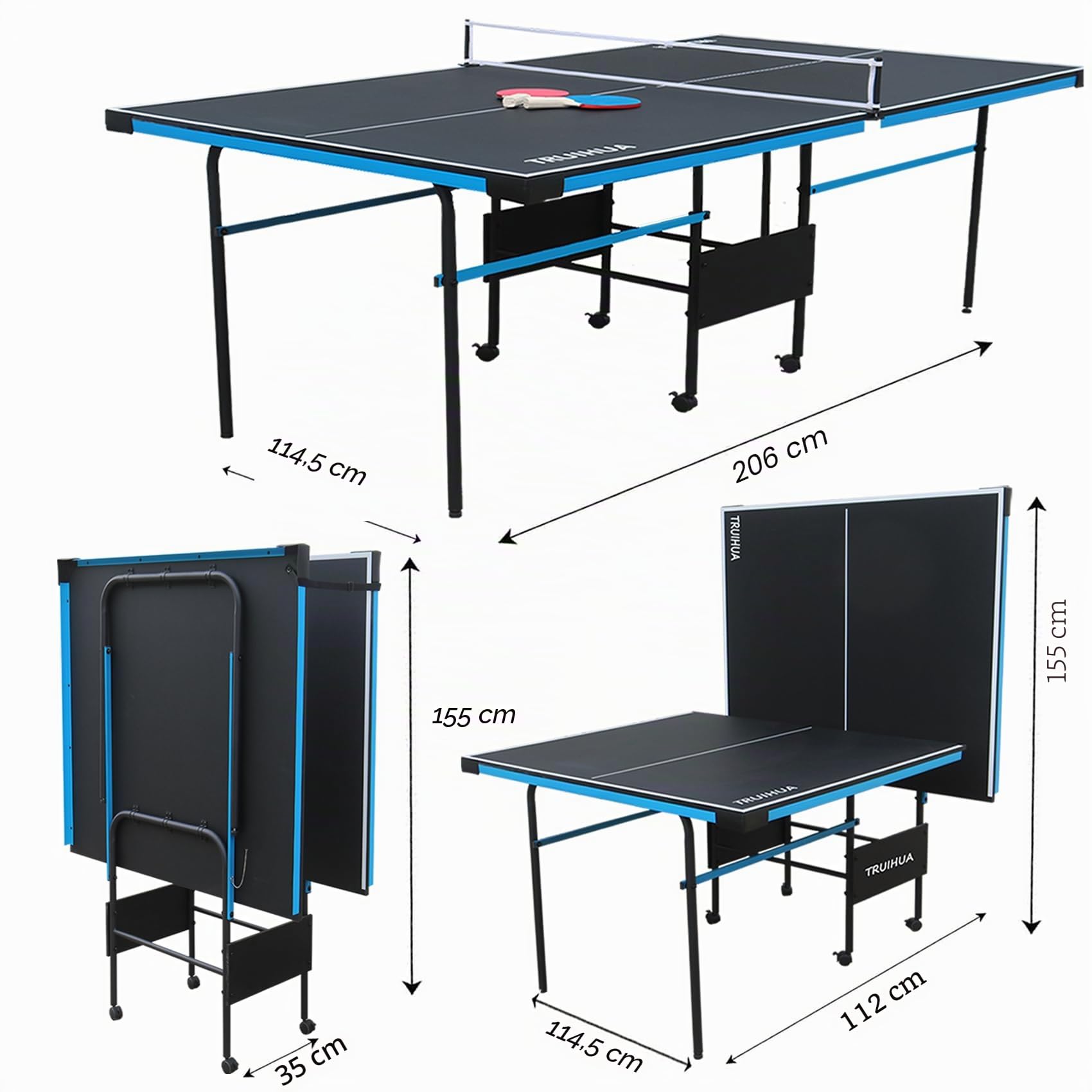 Mesa de Ping Pong Plegable, Mesa de Tenis con Palas y Red para Uso Interior y Exterior, 210 x 117 x 76 cm