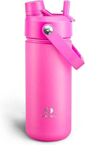 Miniatura 122 de ENCOOL Botella de agua aislada con popote, de acero inoxidable, a prueba de fugas, sin BPA, al vacío de doble pared que se mantiene fría durante 24
