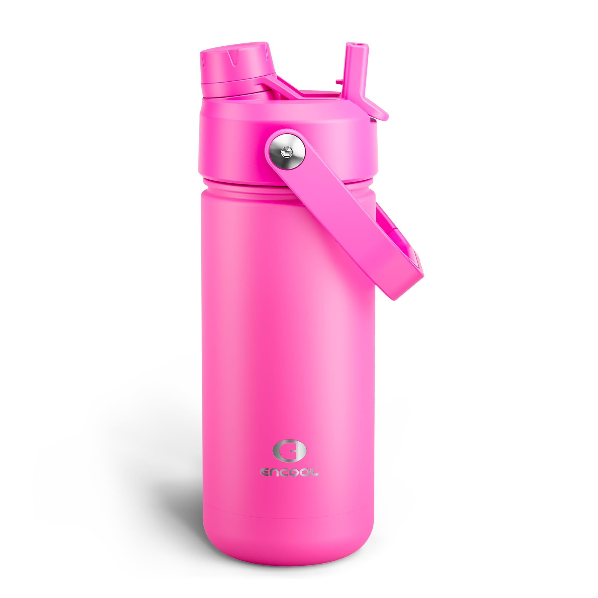 ENCOOL Insulated Water Bottle with Straw Stainless Steel Water Bottle, Leak-Proof, BPA-Free, Double Wall Vacuum Keeps Cold for 24 Hours for Sports, Travel, School (18 oz, Persian Rose)