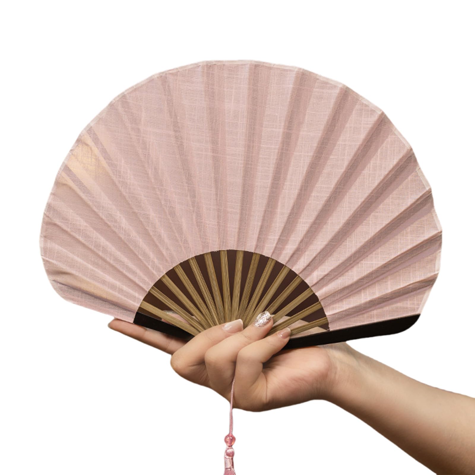 Jazuaiao Foldable Shell Shape Fan Cotton Blend Fabric with Wood Frame Retro Chinese Fan Household Decorative Item Cotton Linen Hand